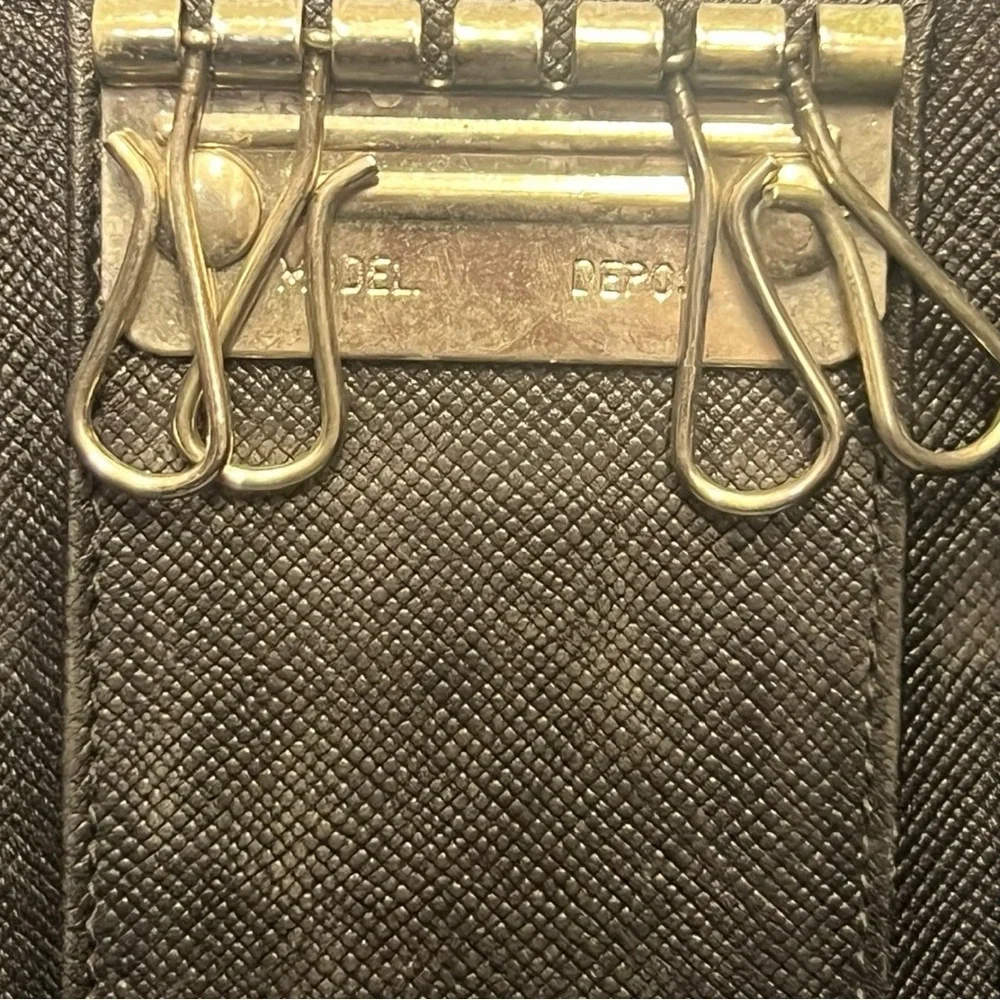 Prada Black Tessuto Nylon Saffiano‎ Leather 6 Key Holder Wallet Made in Italy